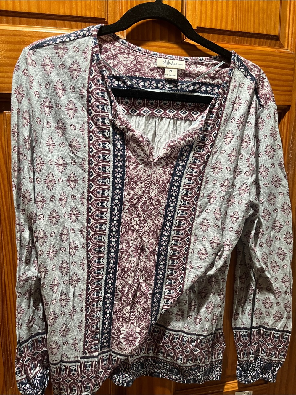 Style & Co. Long-Sleeve Printed Boho Tunic - Burgundy & Navy